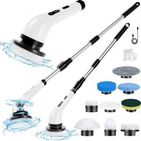 Electric Spin Scrubber Cordless, Electric Scrubber for Cleaning Bathroom with Long Handle, Electric Shower Scrubber, Power Cleaning Brush with 9 Brush Heads for Bathtub Tile Floor Car